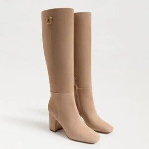 New Sam Edelman Faren Knee-High Boots Women 9 Beige Suede Chic Neutral Basic